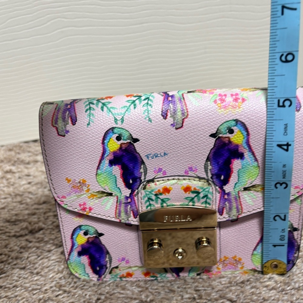 Furla Metropolis Mini Crossbody Bag womens authentic luxury pink gold floral EUC - Picture 6 of 17